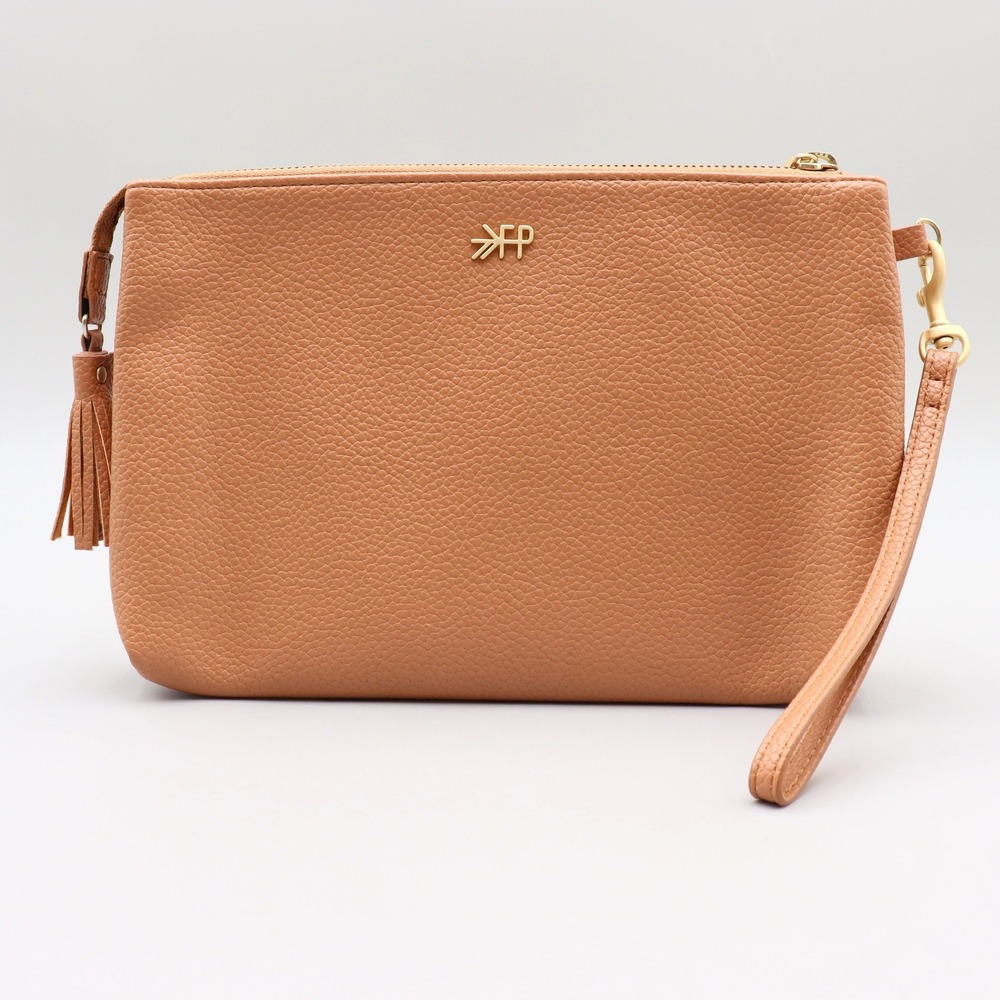 Freshly Picked Butterscotch Pebbled Vegan Leather Double Zip Tassel Wristlet Bag